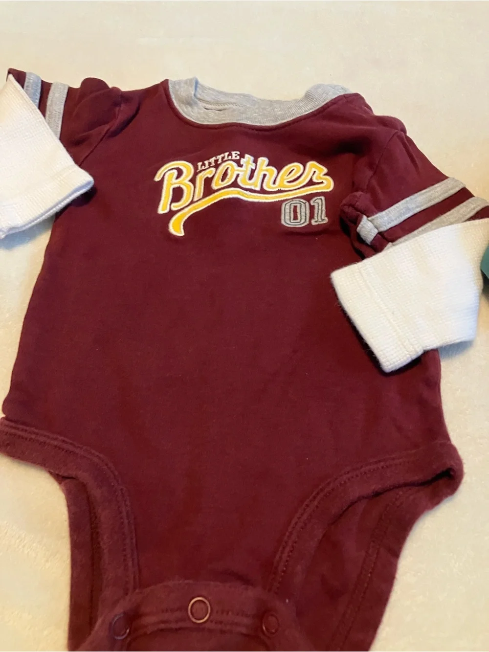Baby Little Brother Long-Sleeve One-Piece Bodysuit - Green, Blue, Maroon